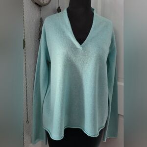 Eileen Fisher Clearwater Blue V-neck Wool Sweater